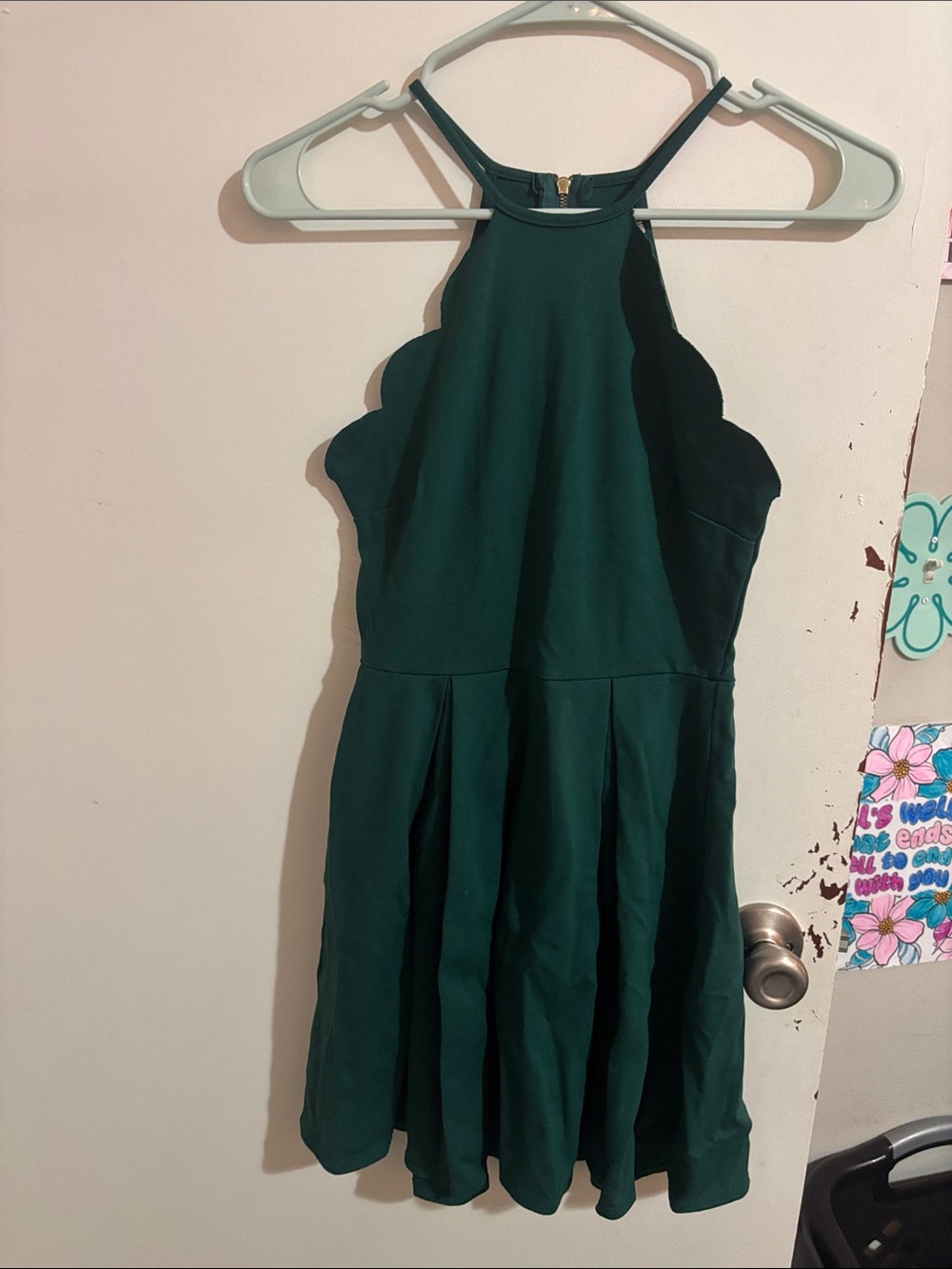 Junior's S Charlotte Russe Scallop Pleated Dress Dark Green - Rayon Blend
